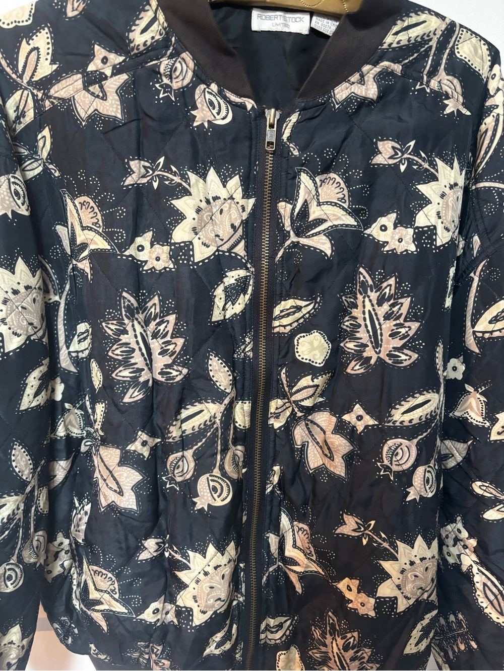 VTG  Robert Stock Limited floral quilted silk bomber jacket size M